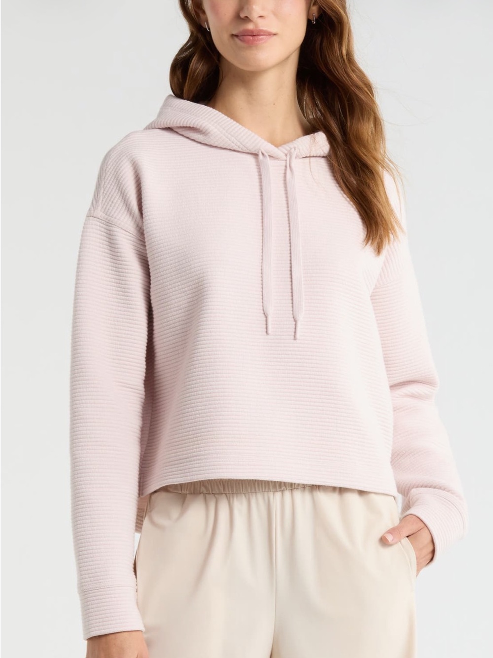 Zella Light Pink Waffle-Knit Hoodie